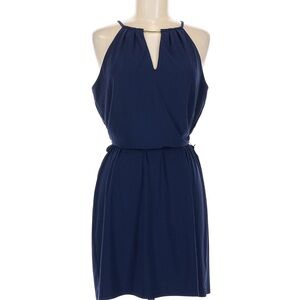 White House Black Market Navy Halter Mini Dress with Gold Accent